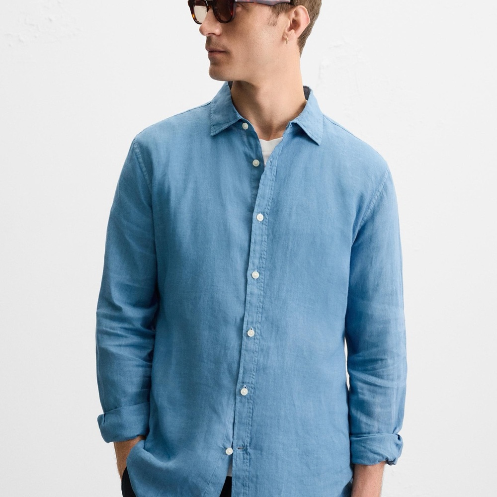 Zara Blue Casual Button Down Shirt with Classic Collar